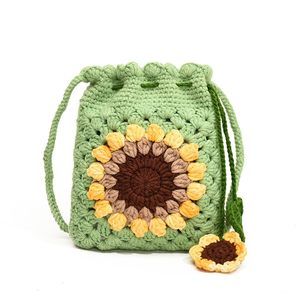 Crochet Crossbody Purse Sunflower Phone Bag Handbag Handmade Knitted Wallet C :